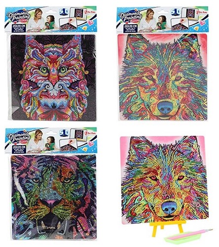 Diamond Painting Xtra glans dieren 4 assorti 20x26cm