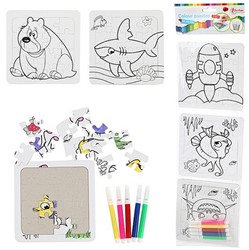 Colora i puzzle 3-pack + pennarelli assortiti 14x51 cm