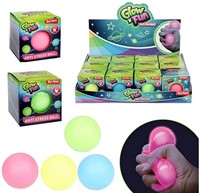 GLOW N FUN Anti stressbal 6cm Glow in the Dark 4 assorti in display (12) 
