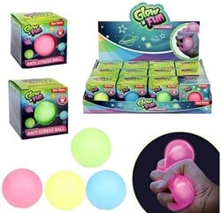 GLOW N FUN Anti stressbal 6cm Glow in the Dark 4 assorti in display (12) 
